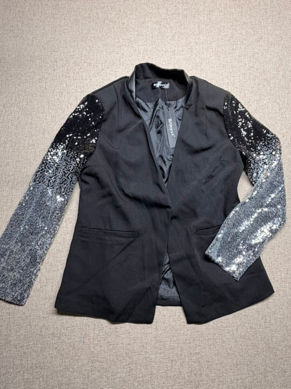 NWT Allegra K Black Sequin Sleeve Blazer Jacket Size M Party Holiday